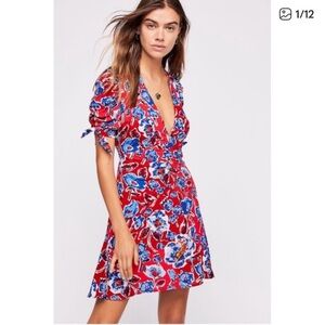 Free people size 2 Floral Red and Blue mini Dress